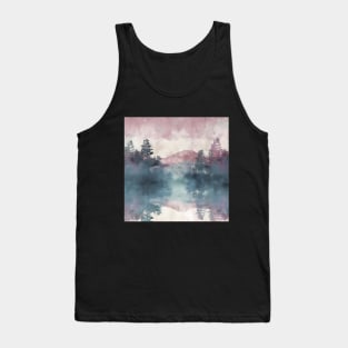 Pastel Colors Painting Of Mountain Trees With Purple Clouds Tank Top